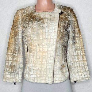 NOVE Vintage Leather Moto Jacket Size US XS or Small / EU 40 Tan Gold Zippers